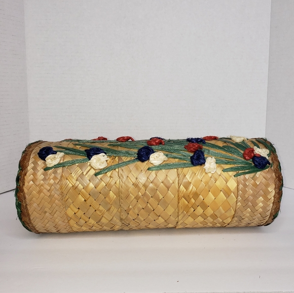 VINTAGE FLORAL WICKER PURSE TOP HANDLE HANDBAG - Picture 6 of 10